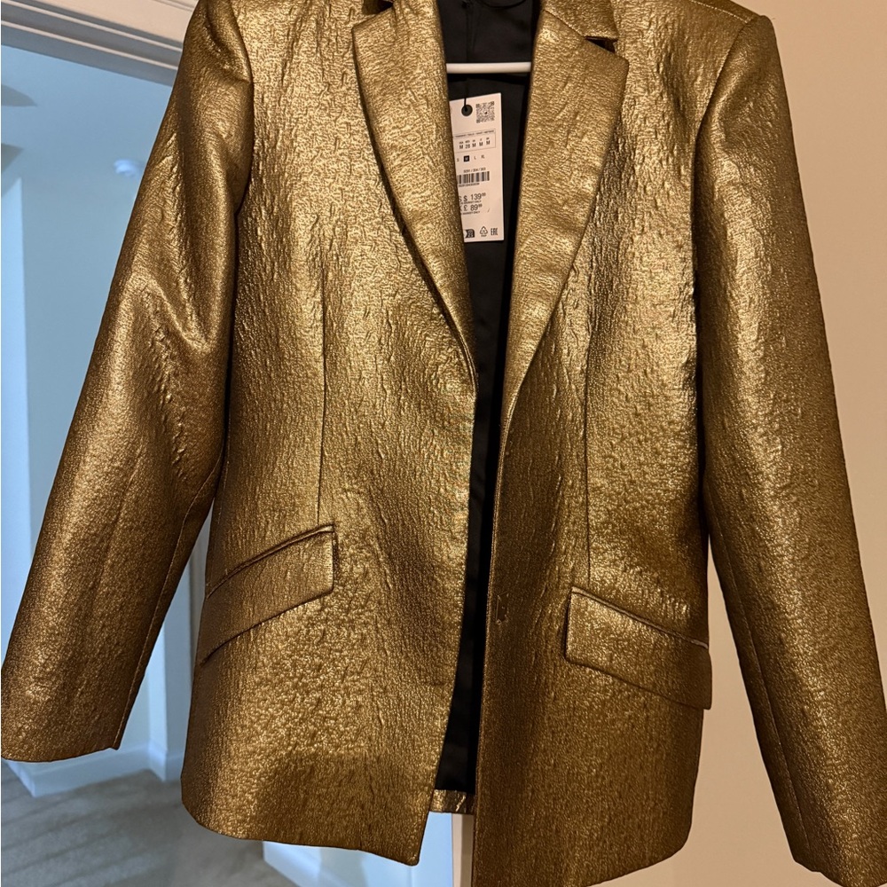 Zara Metallic Gold Blazer NWT